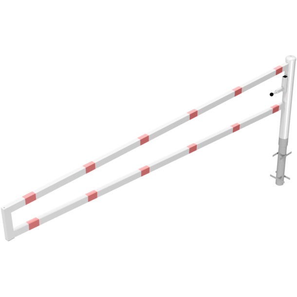 Swiveling gates | for casting in concrete, hot-dip galvanized and white coated with red reflecting stripes | total width: 3500 mm | for padlock